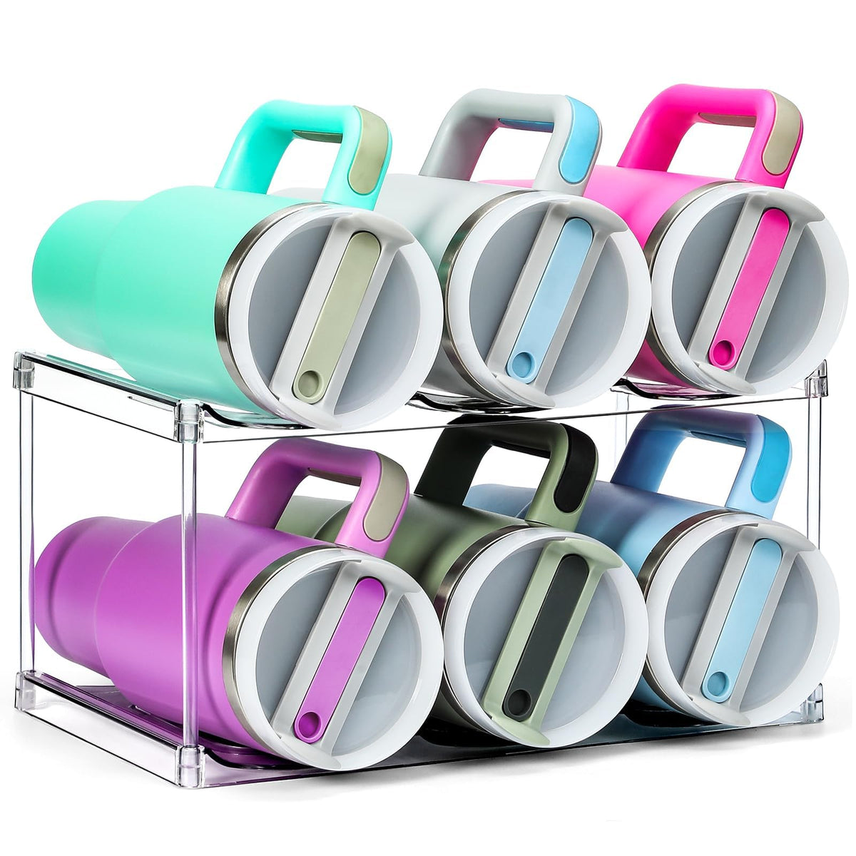 LANDNEOO Stanley 40oz bottle rack front view for organized, accessible storage.