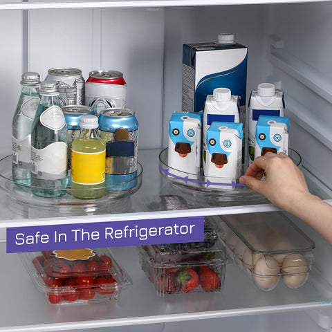 LANDNEOO under-sink storage lazy Susan makes cleaning supplies easy to grab.