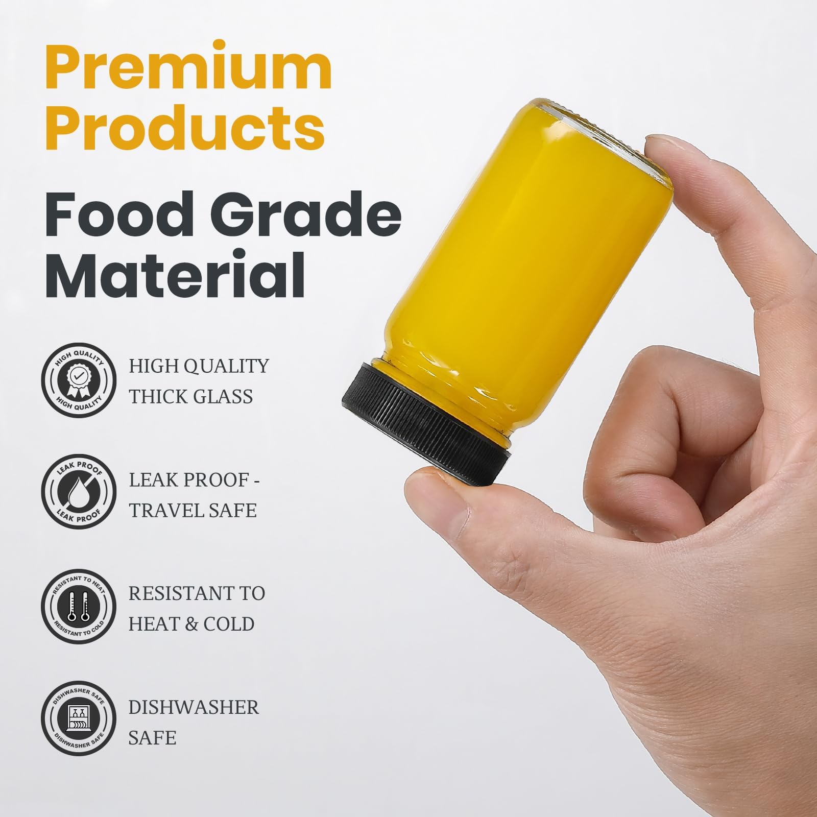 LANDNEOO wide-mouth 2 oz glass bottle allows easy filling and pouring.