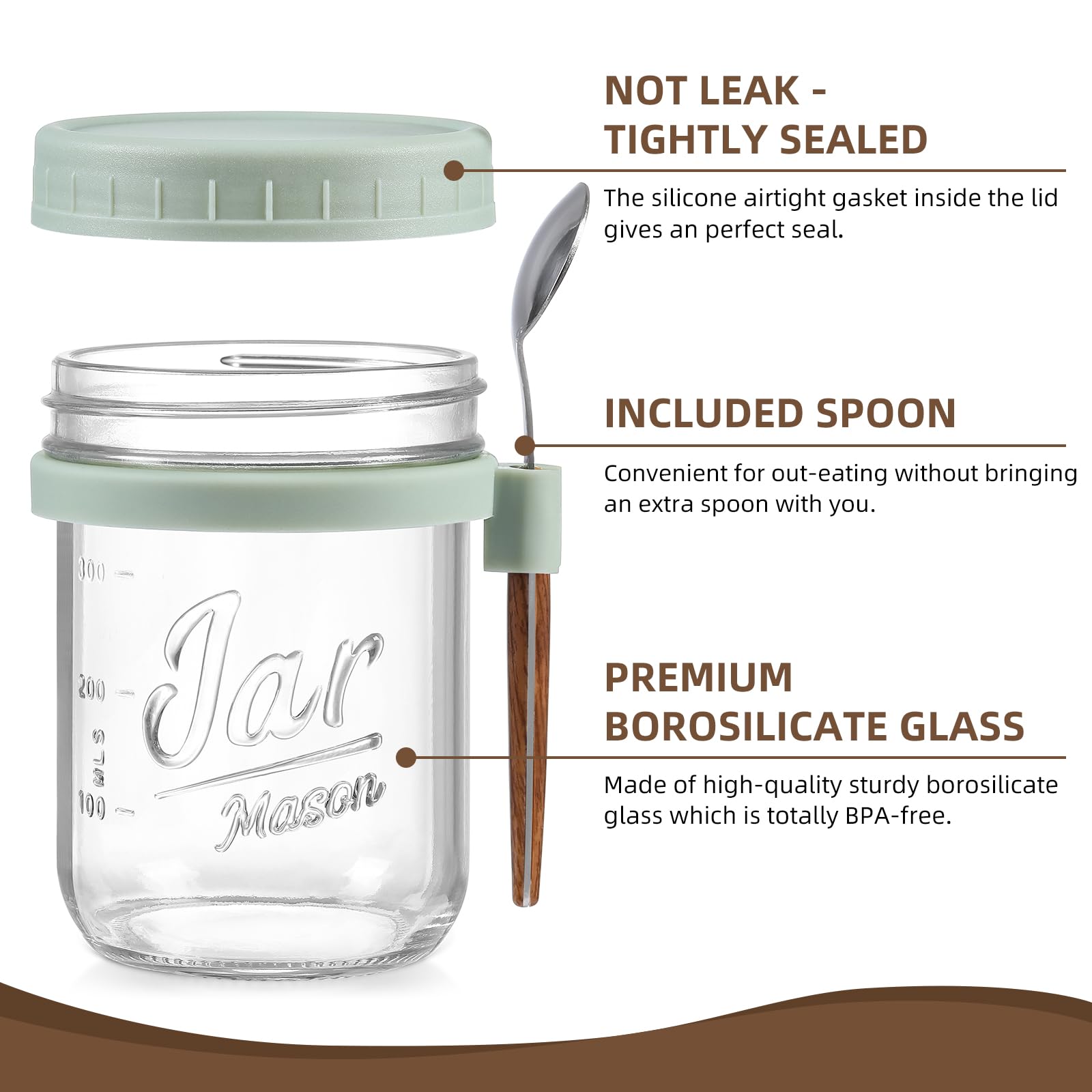 LANDNEOO jars feature airtight silicone gaskets to prevent leaks during transport.