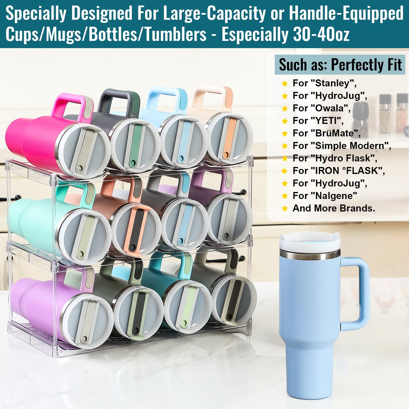 LANDNEOO YETI tumbler stackable rack saves cabinet space.