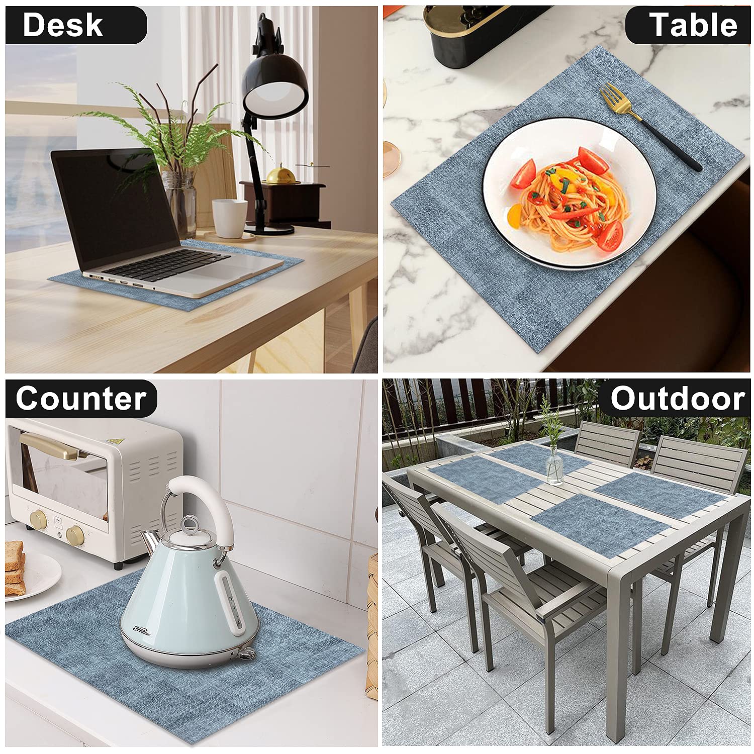LANDVIEW leather heat-resistant placemats blue edge detail emphasizes craftsmanship and durability.