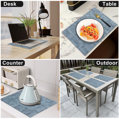 LANDVIEW leather heat-resistant placemats blue edge detail emphasizes craftsmanship and durability.