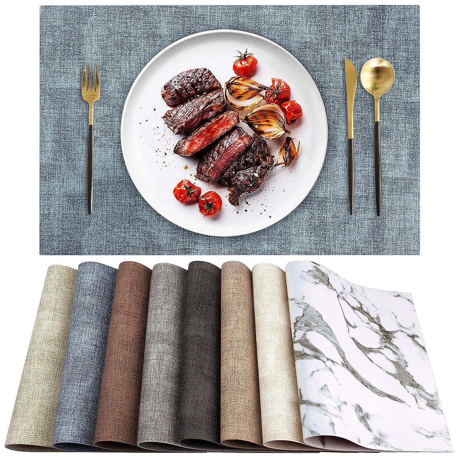 LANDVIEW leather heat-resistant placemats front view shows durable construction and blue finish.
