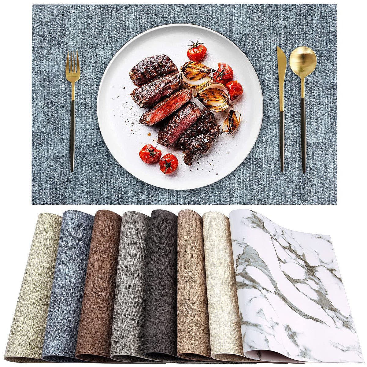LANDVIEW leather heat-resistant placemats front view shows durable construction and blue finish.