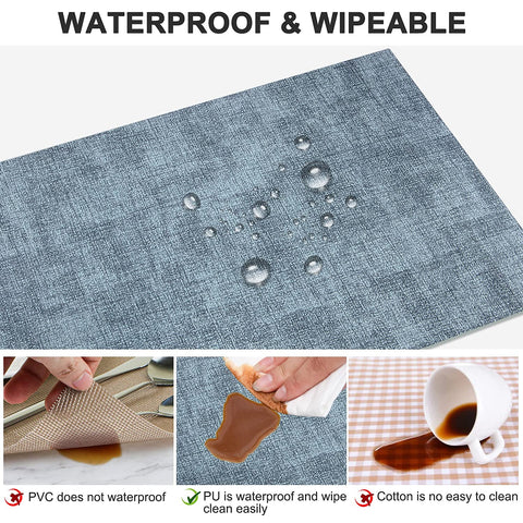 LANDVIEW leather heat-resistant placemats blue heat-test demonstrates practical heat protection up to 100°C.