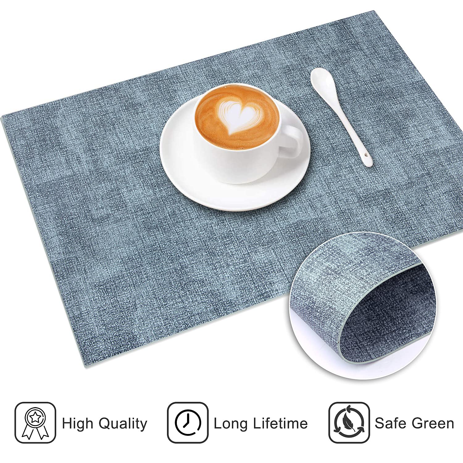 LANDVIEW leather heat-resistant placemats blue on dining table enhances protection and aesthetics.