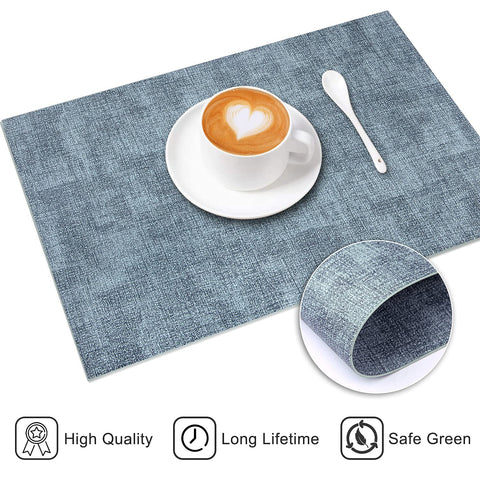 LANDVIEW leather heat-resistant placemats blue on dining table enhances protection and aesthetics.