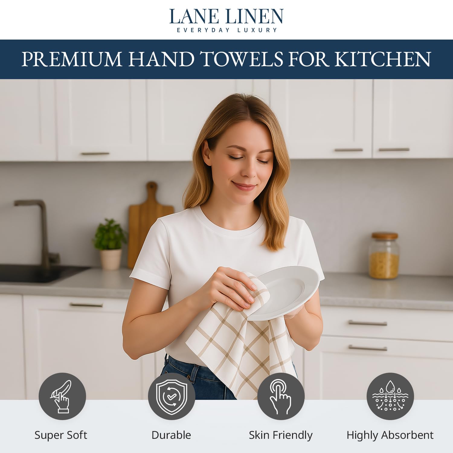 Lane Linen cotton towels closeup highlights soft texture and high absorbency.