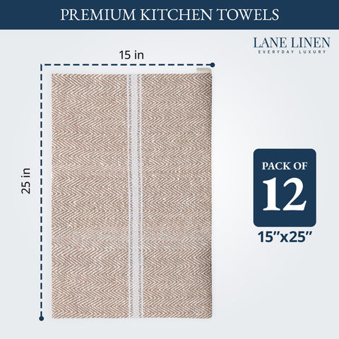LANE LINEN dish towels show absorbent cotton fabric ideal for quick spill cleanup.