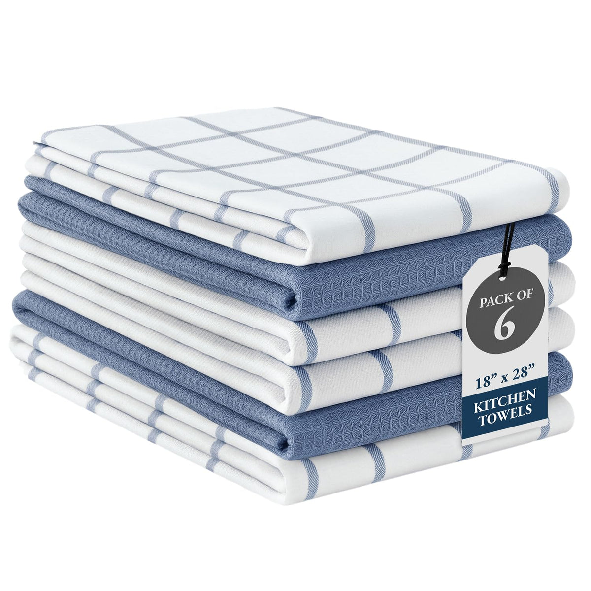 Lane Linen indigo kitchen towels 6-pack on display for versatile cleaning tasks