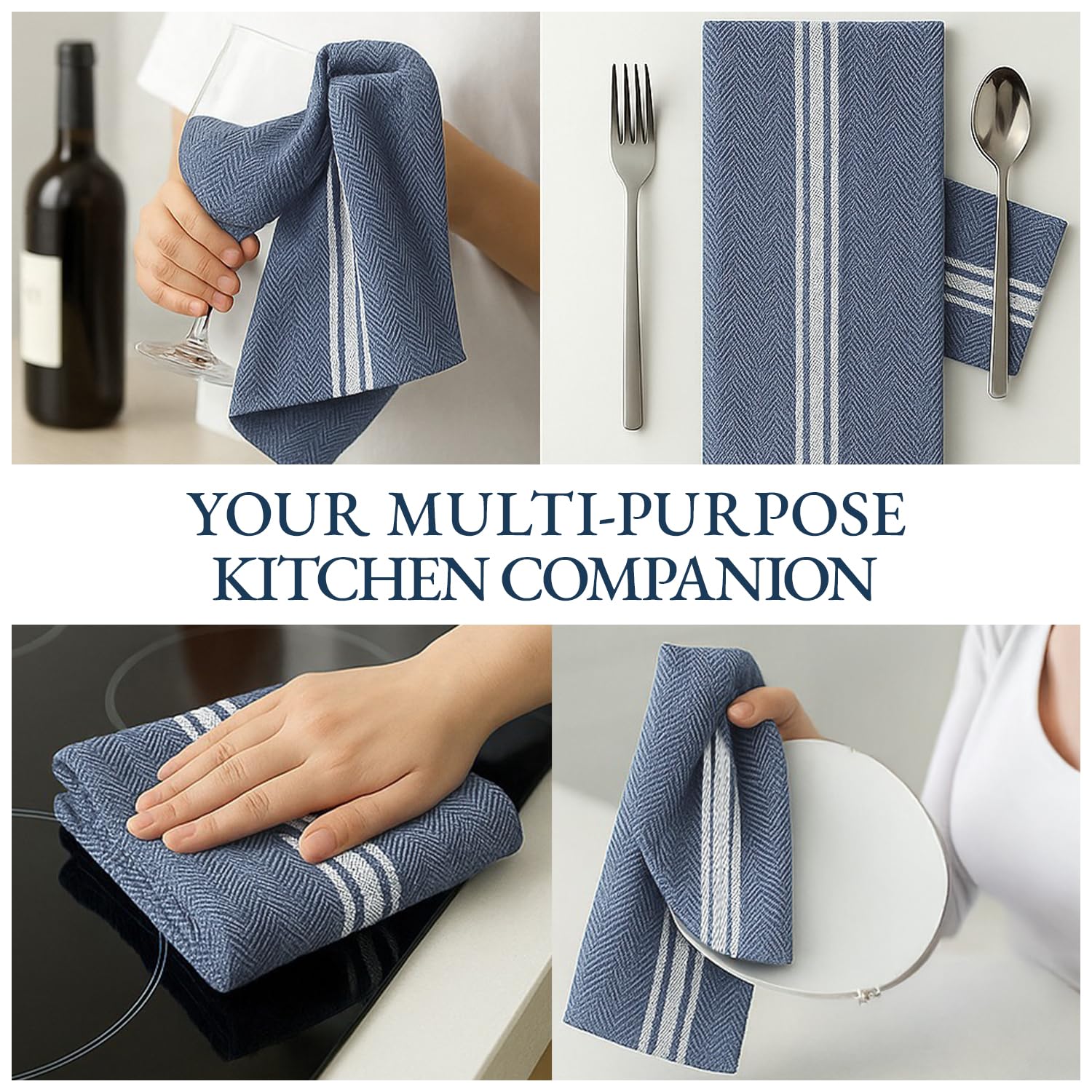 Lane Linen kitchen towel blue chambray 100 percent cotton fabric feels durable