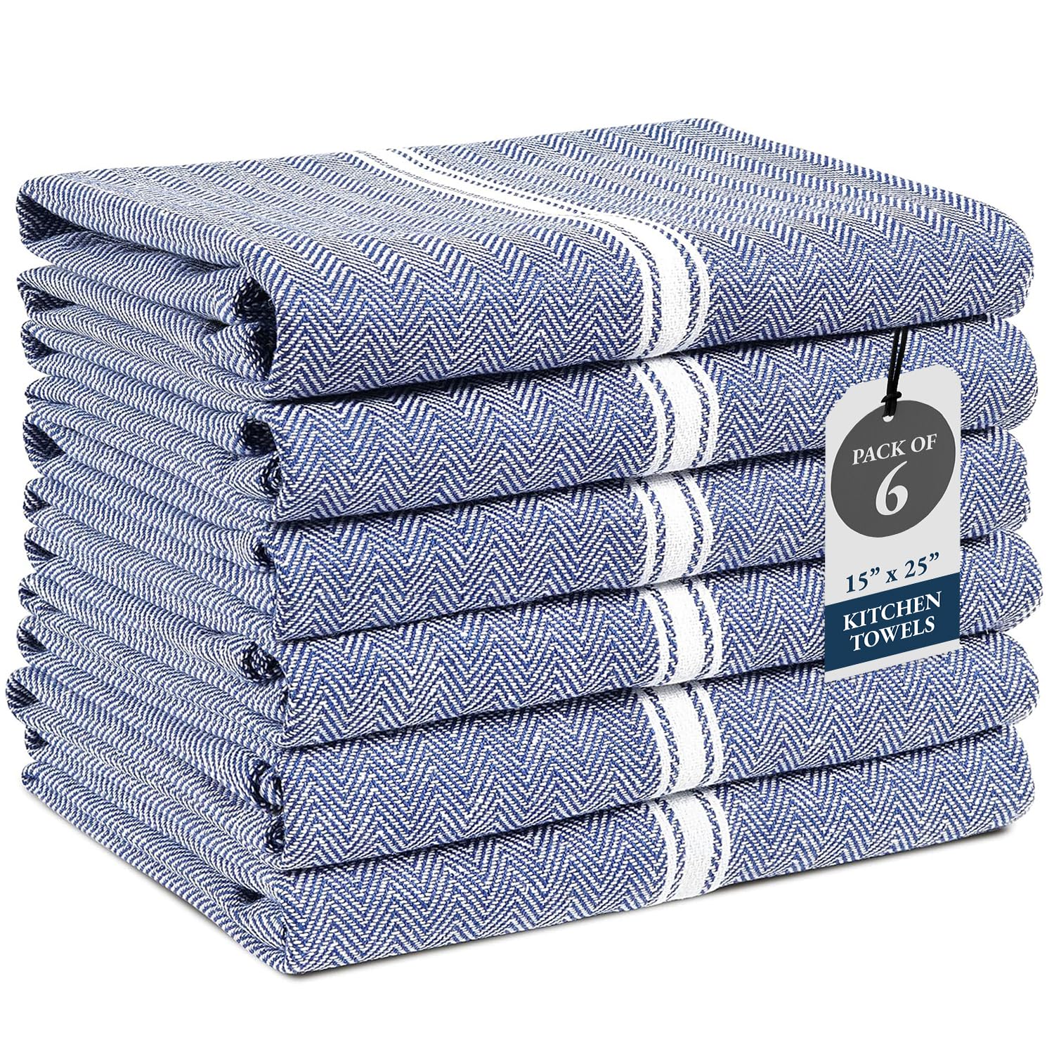 Lane Linen kitchen towel folded in blue chambray showing durable absorbent cotton