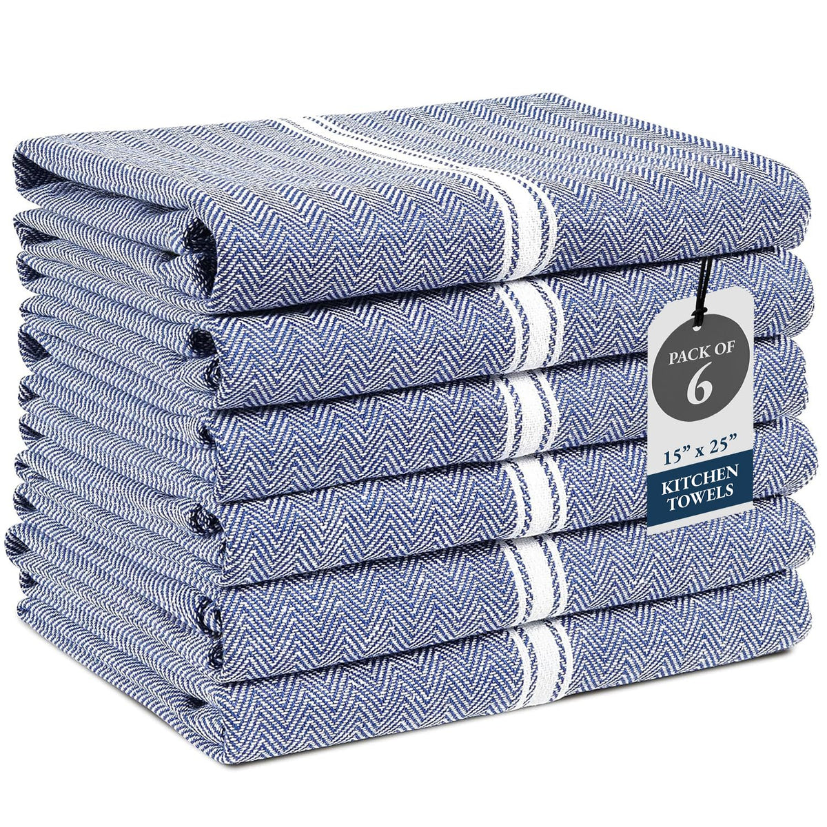 Lane Linen kitchen towel folded in blue chambray showing durable absorbent cotton