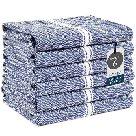 Lane Linen kitchen towel folded in blue chambray showing durable absorbent cotton