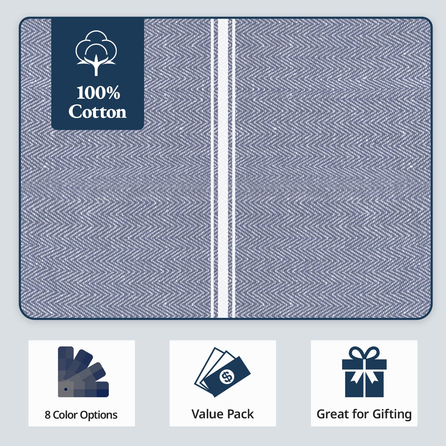 Lane Linen kitchen towel blue chambray stripe design adds kitchen elegance