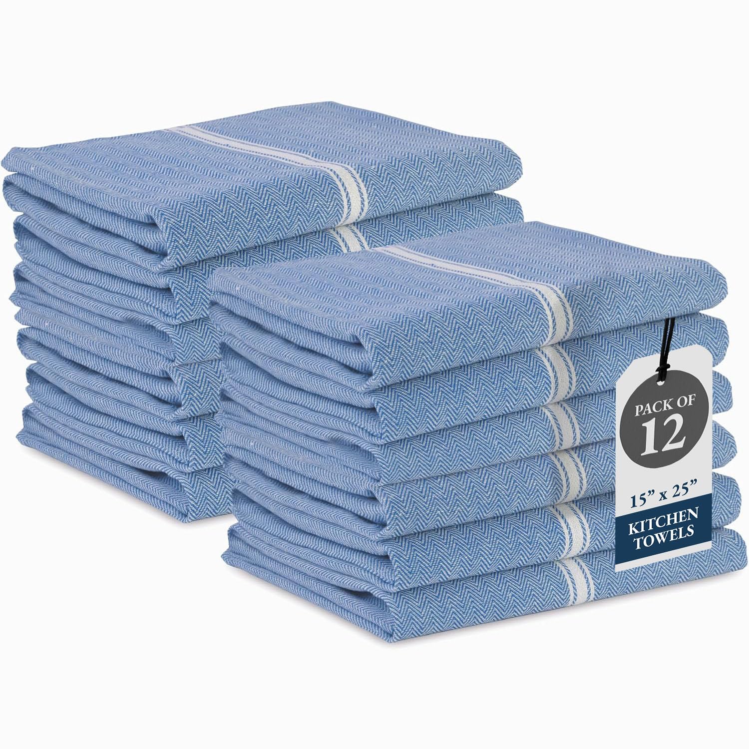 LANE LINEN Indigo stripe kitchen towel, highly absorbent for quick spill cleanup.