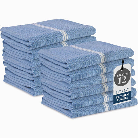 LANE LINEN Indigo stripe kitchen towel, highly absorbent for quick spill cleanup.