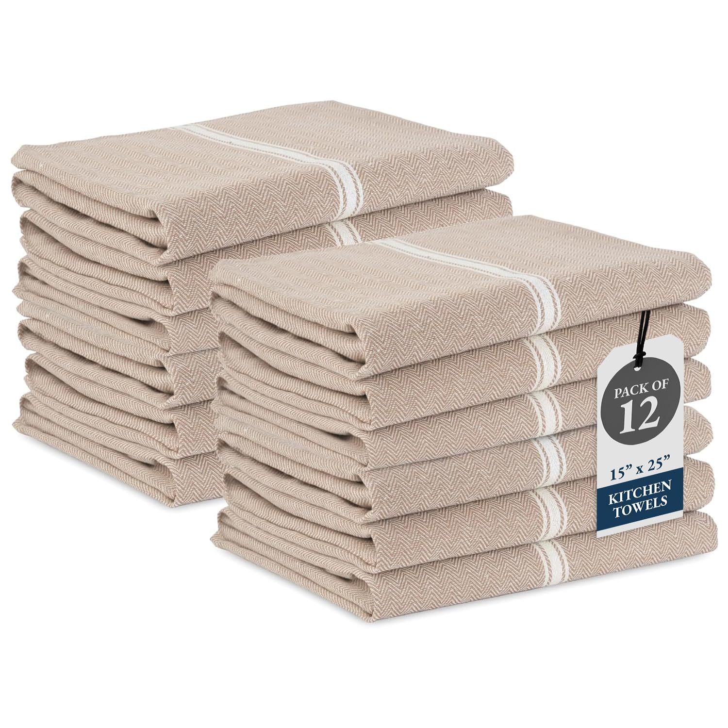 LANE LINEN kitchen towels set in beige, 12-pack, 14x25 for everyday dish care.