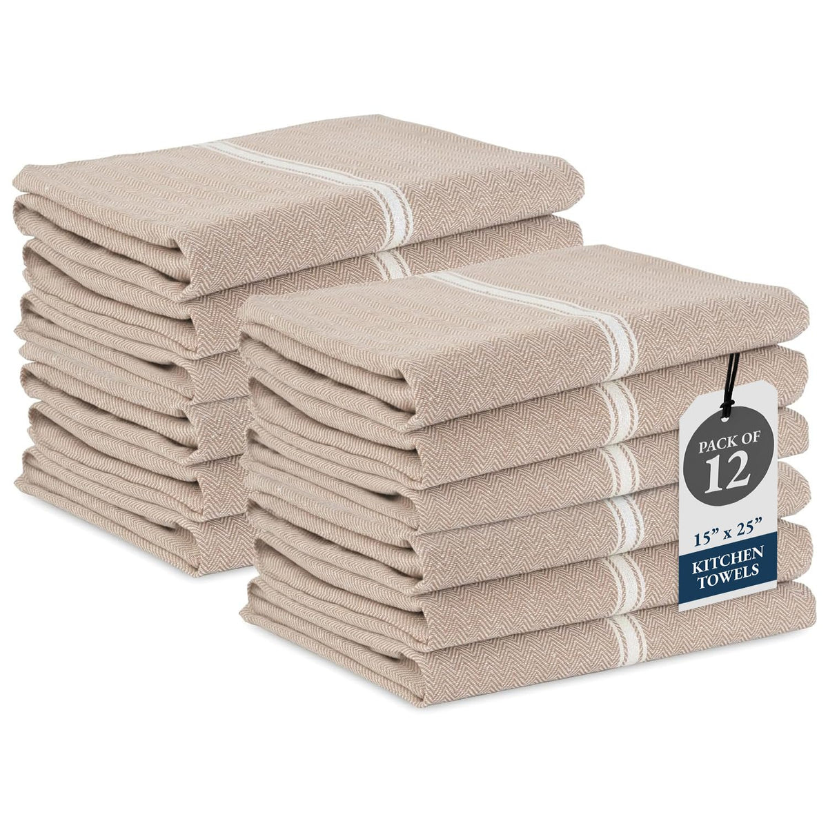 LANE LINEN kitchen towels set in beige, 12-pack, 14x25 for everyday dish care.
