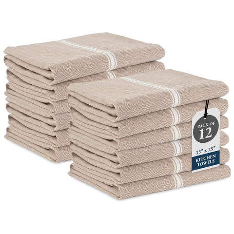 LANE LINEN kitchen towels set in beige, 12-pack, 14x25 for everyday dish care.