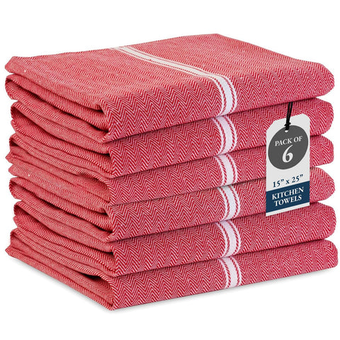Lane Linen kitchen towels set of six in red for daily dish drying