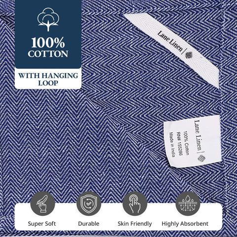 LANE LINEN Indigo stripe towels fit modern kitchens and gifting.