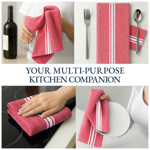 Lane Linen red kitchen towels complement decor while absorbing spills