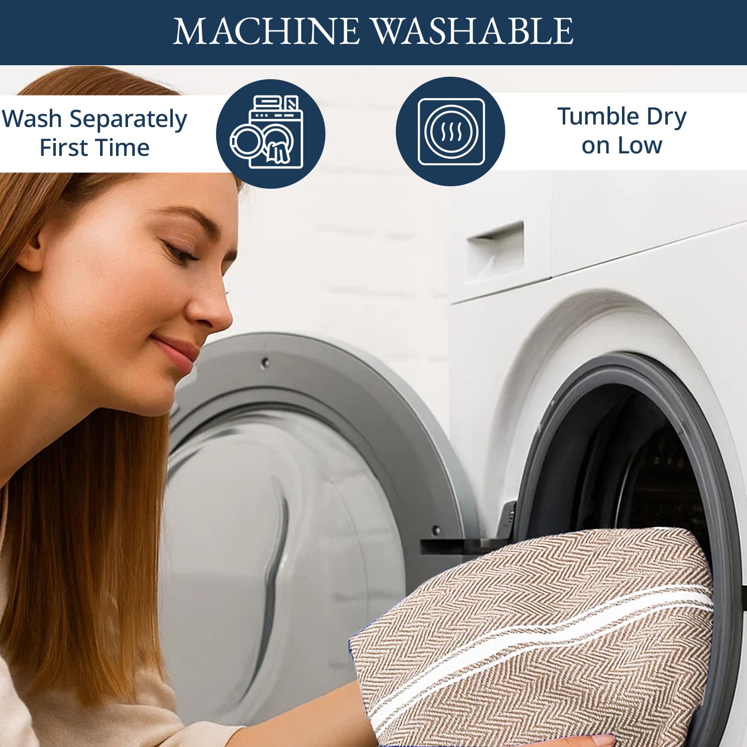 LANE LINEN natural cotton towels provide quick absorption for messy kitchen moments.
