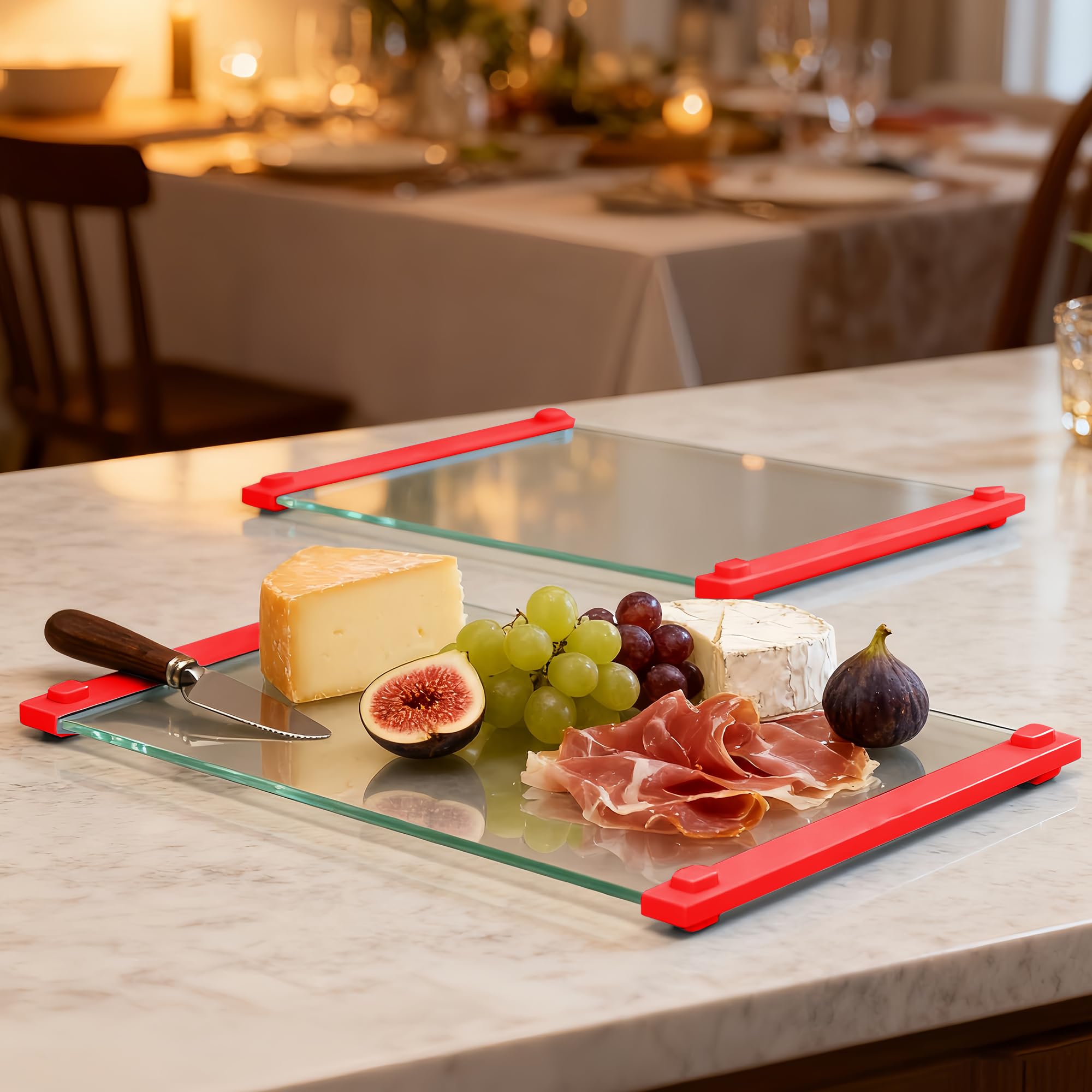 LANGBOHOS 12x8 red glass cutting board with grip for prep