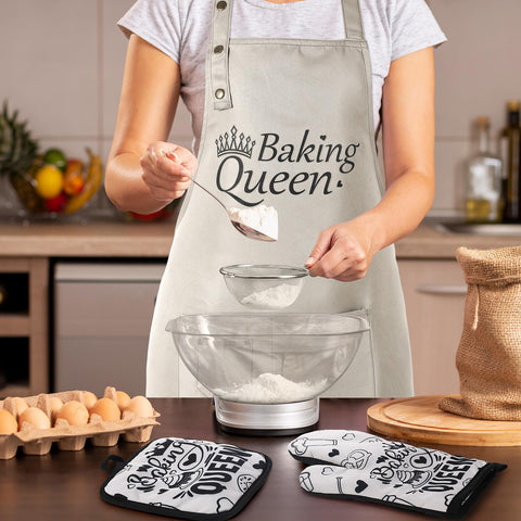 Langyiwee Baking Queen kitchen towels absorb spills with cheerful messages.