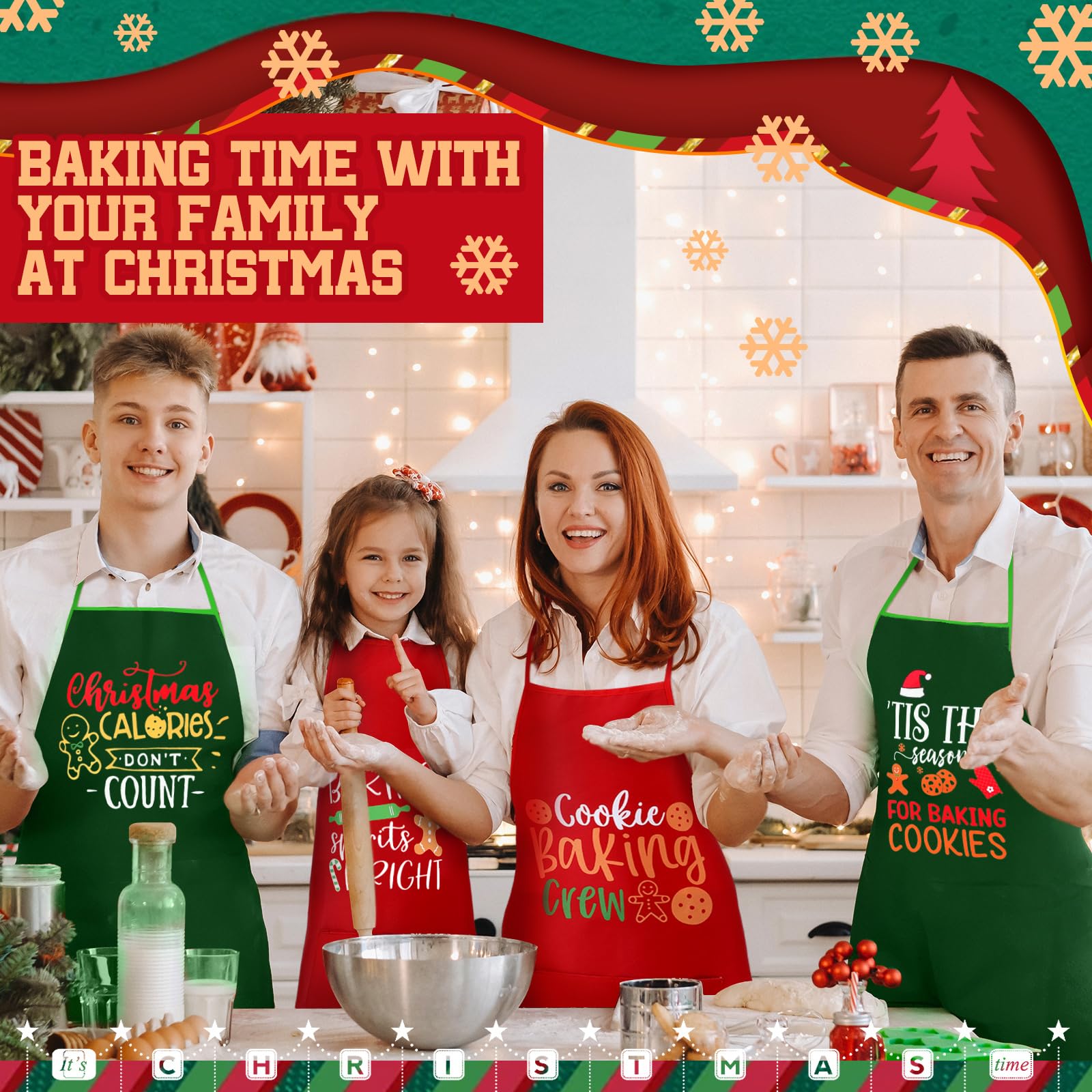 Langyiwee baking spirits bright apron adds cheer during festive recipe making.