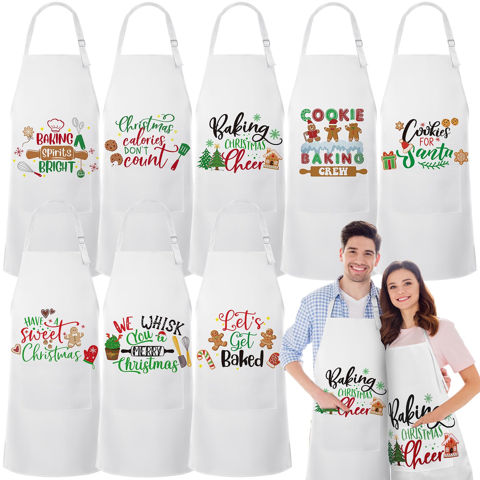 Langyiwee Christmas matching aprons with pockets for coordinated family baking