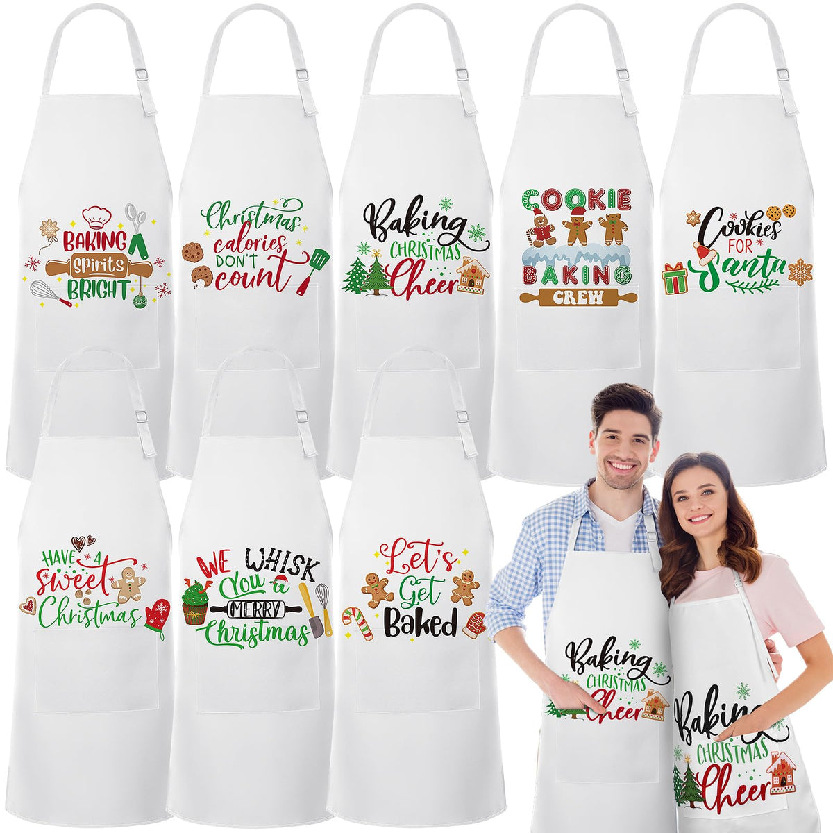 Langyiwee Christmas matching aprons with pockets for coordinated family baking