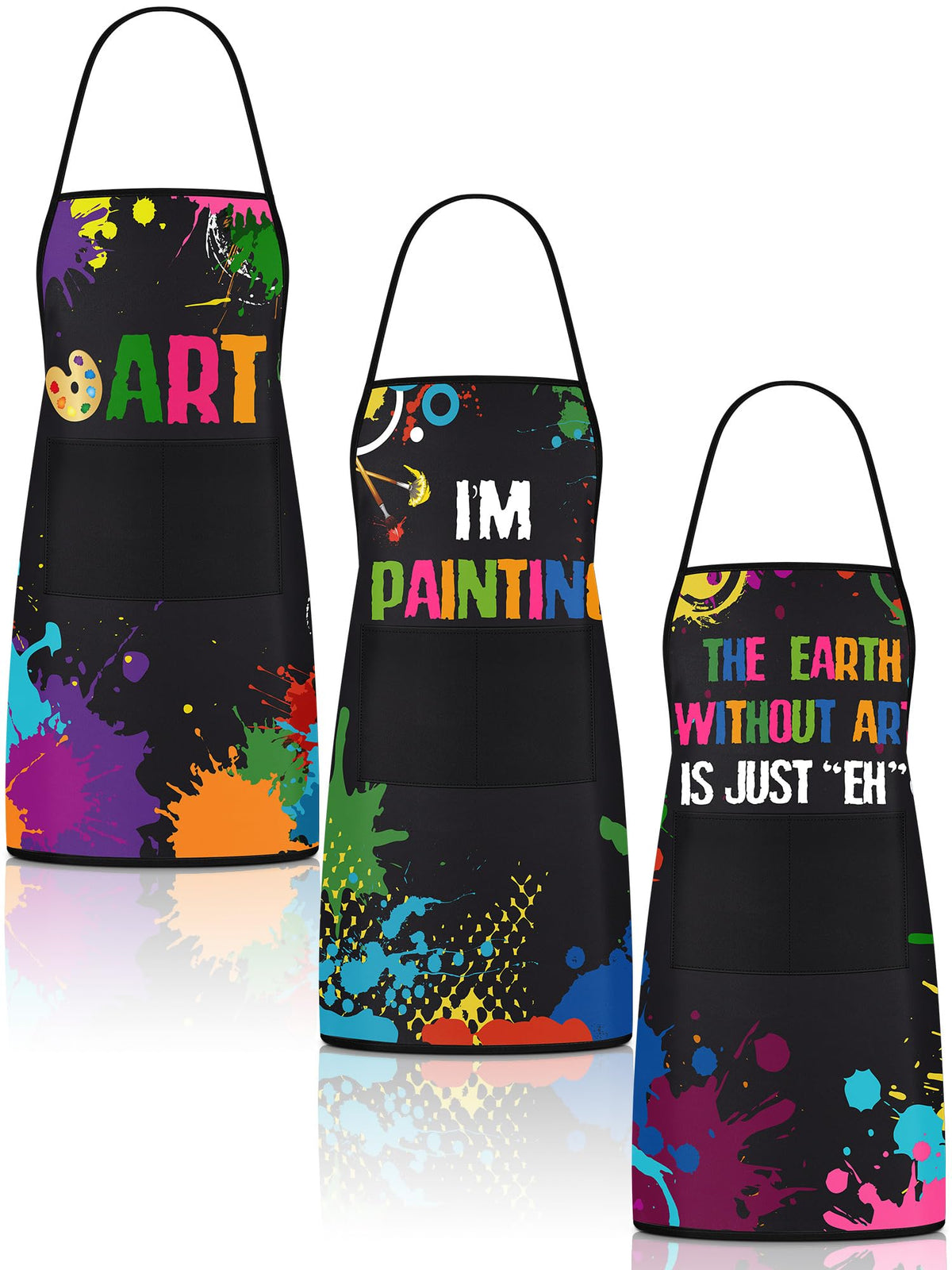 Langyiwee painting apron front view with two pockets and colorful design