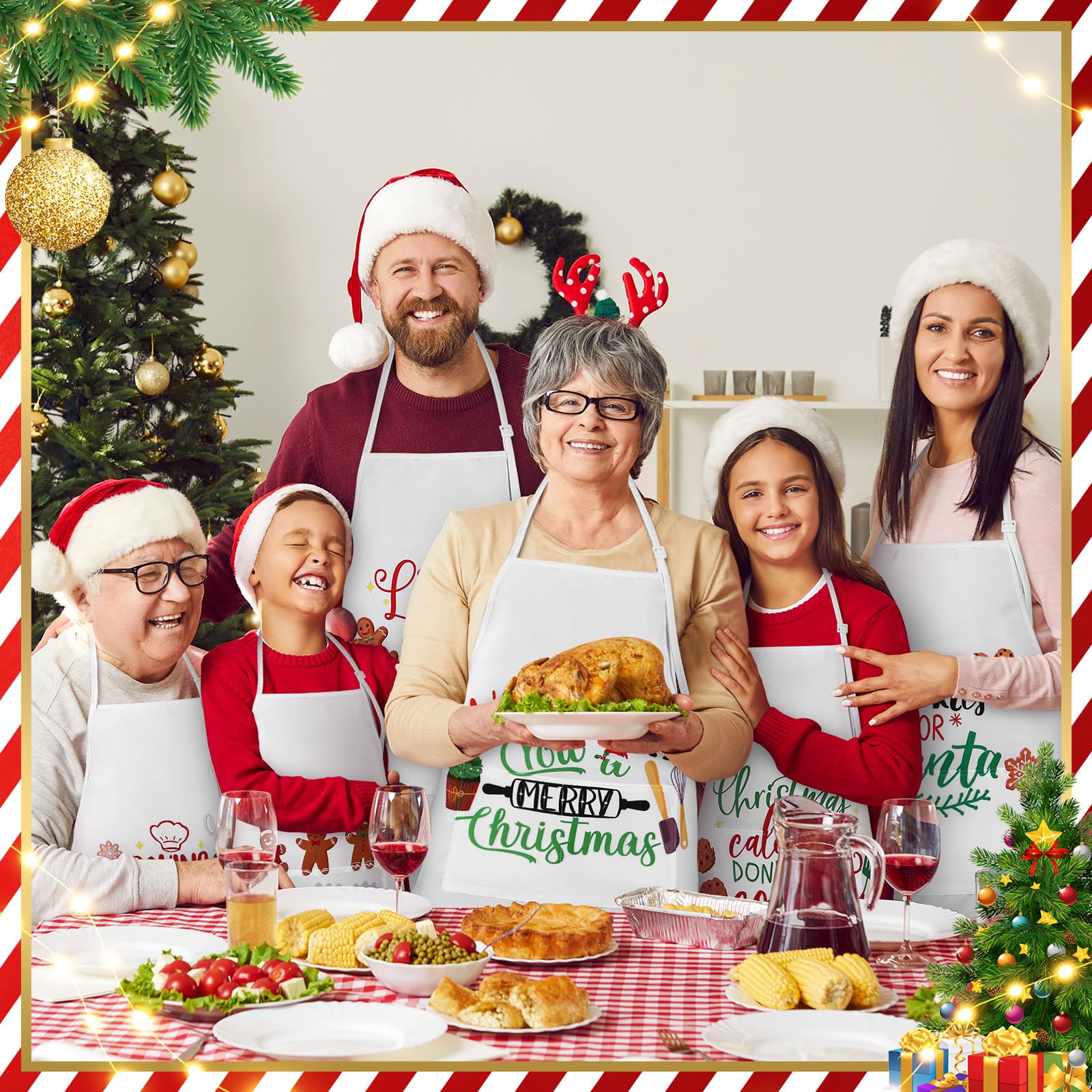 Langyiwee white background aprons featuring Christmas designs for lively cooking