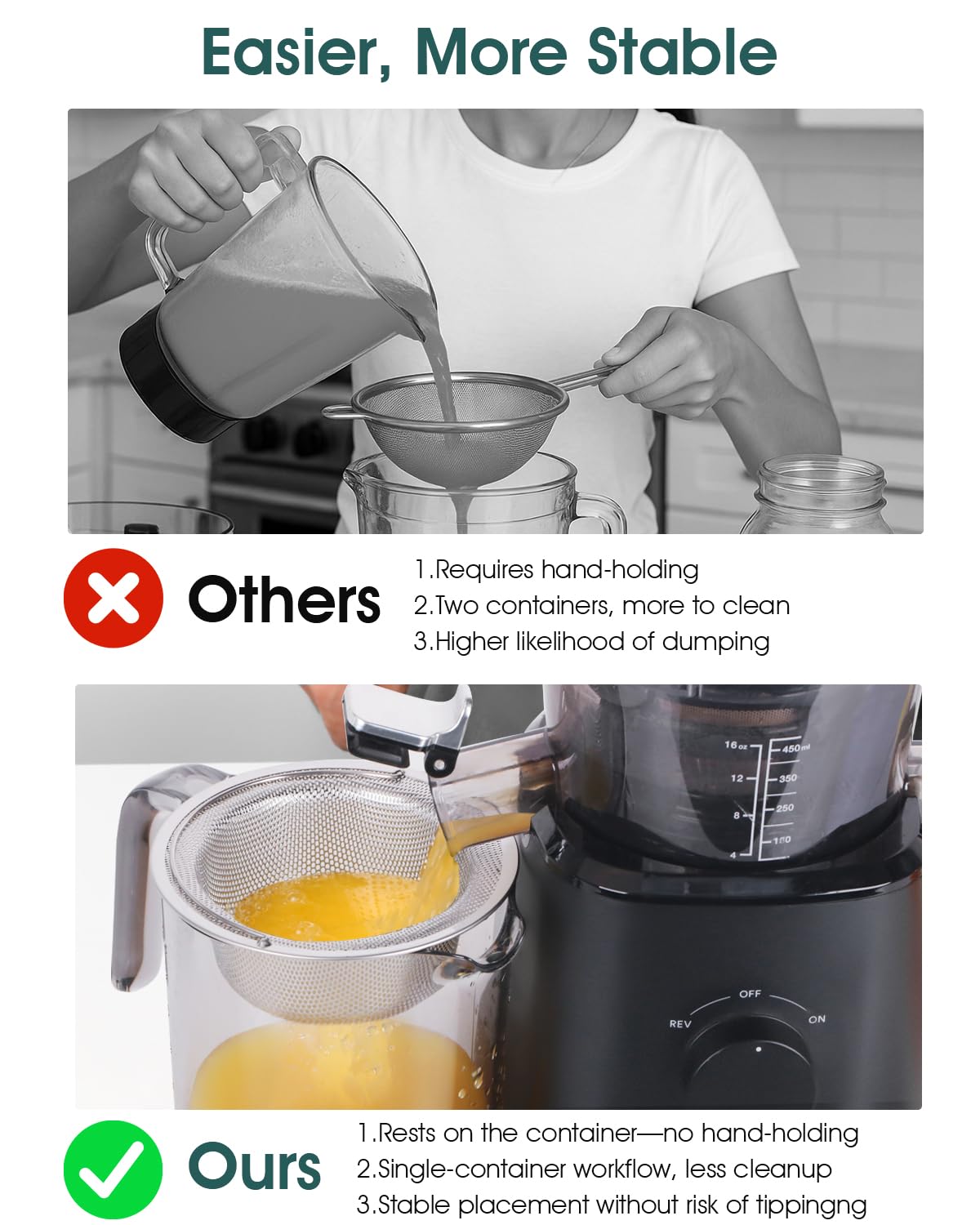 LANGZIHT Nama J2 deep cone capacity reduces clogging and improves pours.