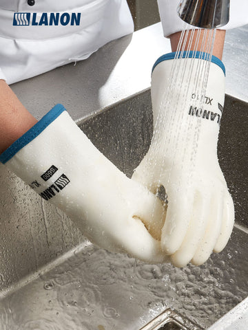 LANON easy-clean gloves resisting stains and grease during washing