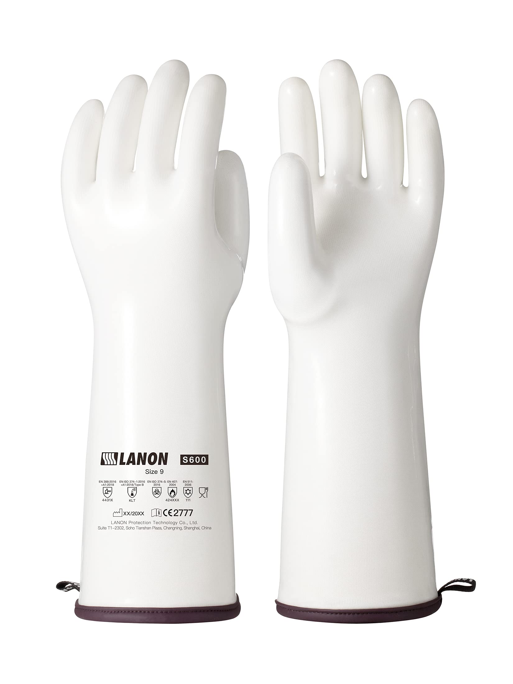 LANON Protection 15-inch silicone oven gloves, front view, heat resistance for oven handling.