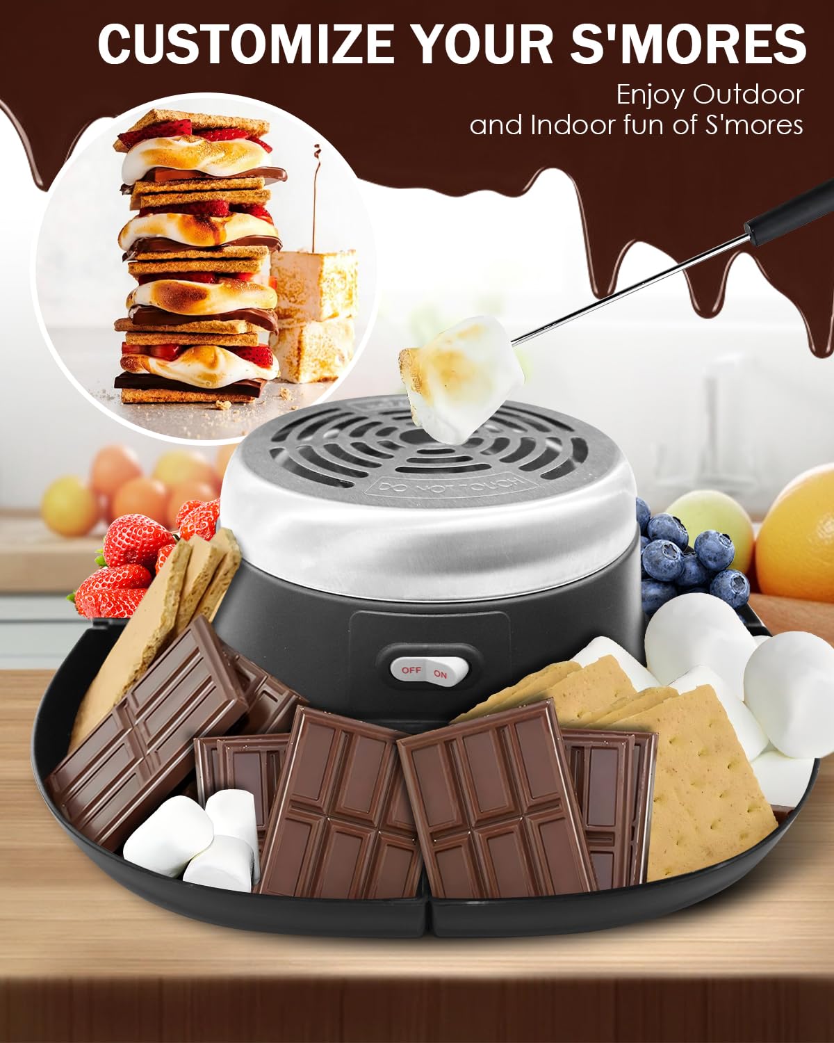 LANPRIL smores maker four-compartment tray for organized toasting and snacks.