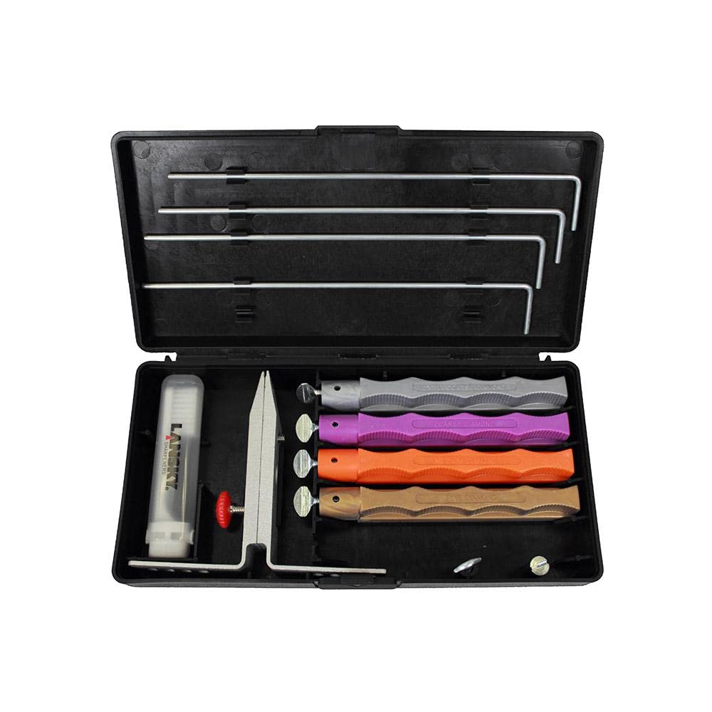 Lansky Deluxe Diamond System case image shows portable, organized sharpening kit for travel and home use