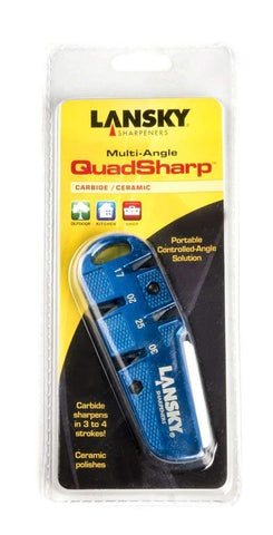 Lansky QuadSharp Blue shows ceramic benchstone for fine edge polishing
