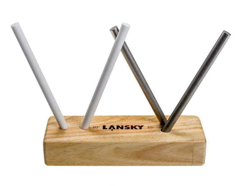 Lansky TB 2D2C turn box interior showing rod storage and two sharpening angles for versatile use.