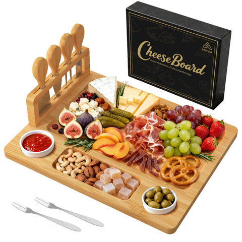 LANVIA bamboo charcuterie board with knife for elegant entertaining