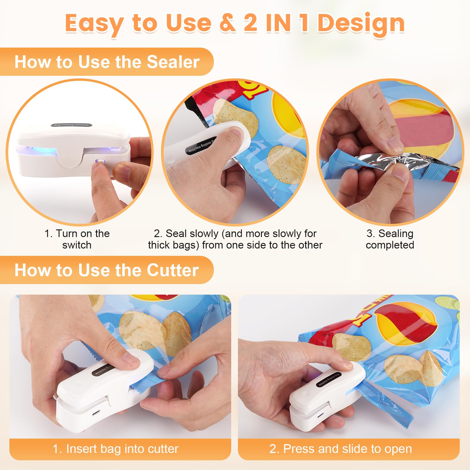 Lanxhic portable handheld sealer with lanyard for home, car, camping.