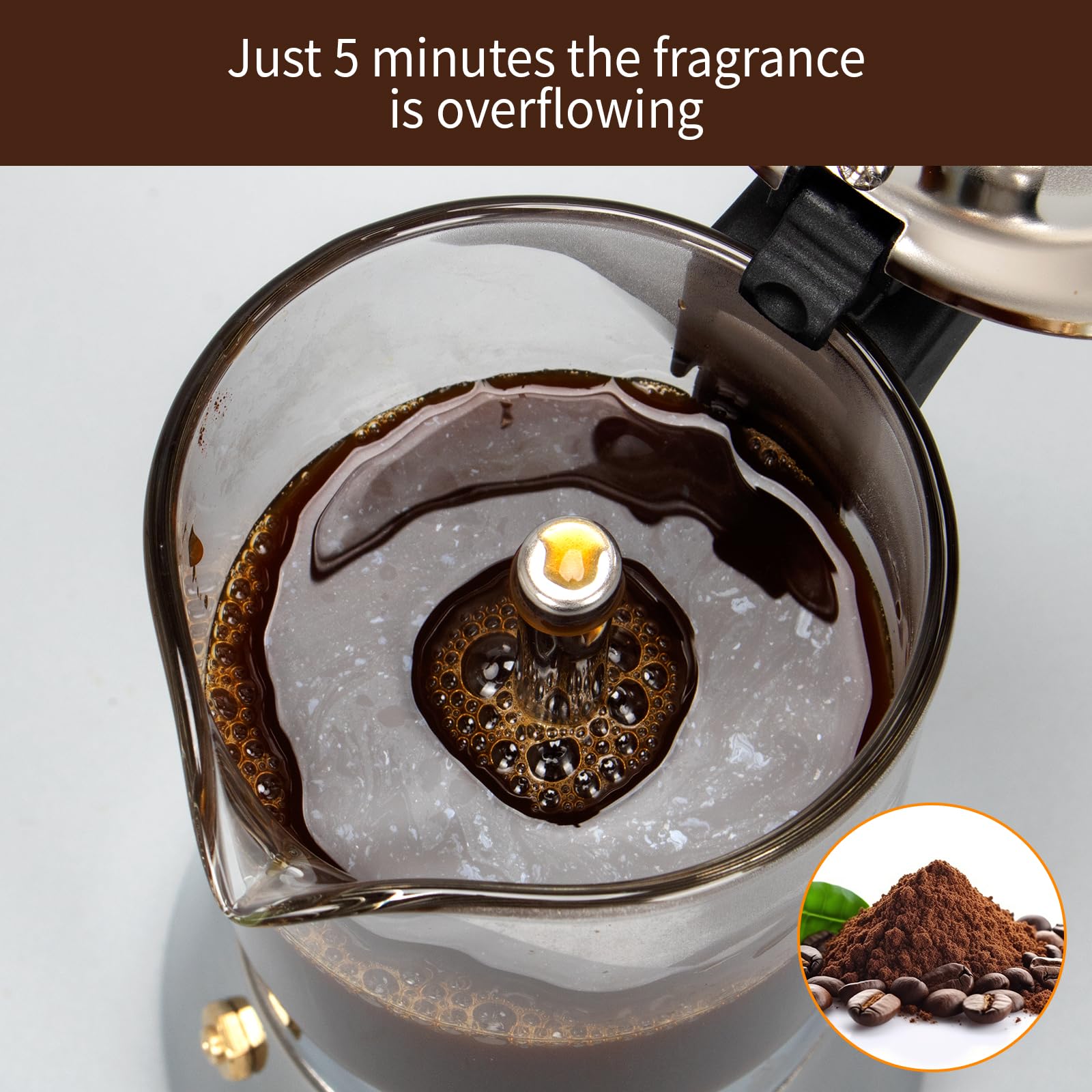 LAOION Moka Pot features a borosilicate glass body for durability and clear brewing.