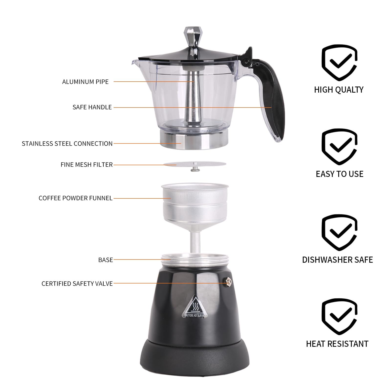 LAOION Cuban Coffee Maker easy water fill area for quick setup