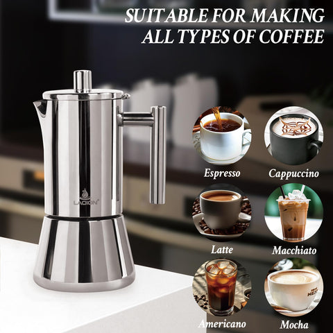 LAOION moka pot, easy-clean design simplifies maintenance and quick mug-ready mornings.