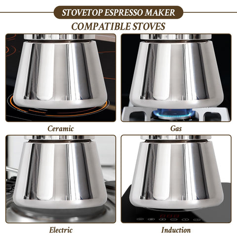 LAOION Moka pot on induction stoves, easy and reliable heat transfer.