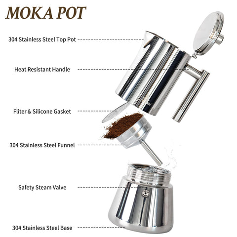 LAOION induction-compatible moka pot on a modern stove.